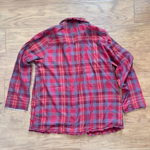Soft Surroundings Pajama Top Size XL Night Divine Button Up Red Plaid Ruffle - Picture 2 of 7